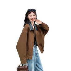 美拉德麂皮绒外套女宽松2025秋新款甜酷风小个子百搭短款夹克上衣，女装短外套，2C126