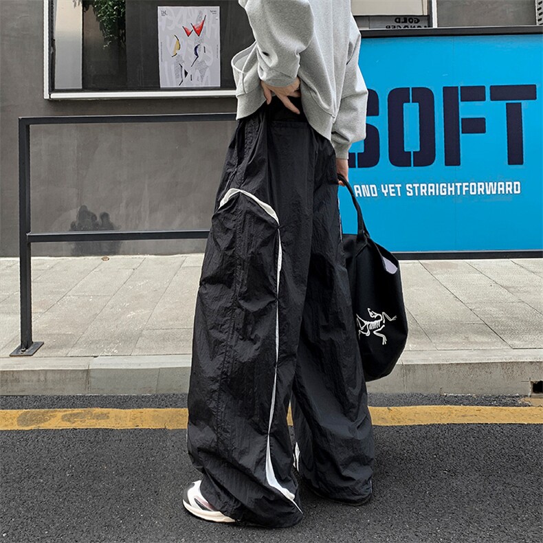 品质好货秋季新款休闲裤男拼接长裤阔腿裤伞兵裤子K9085-特P50,男装休闲裤,星座810(原QT5070)