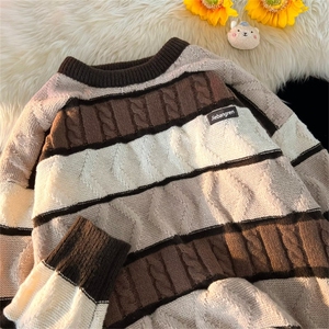 条纹毛衣男女慵懒oversize潮牌美式chic重磅秋冬针织衫M337-P50图片