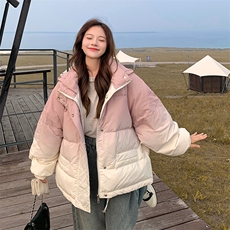 韩系渐变色连帽羽绒棉服女秋冬2025新款时髦减龄棉衣爆款绝美棉袄，女装棉衣/棉服，2B187
