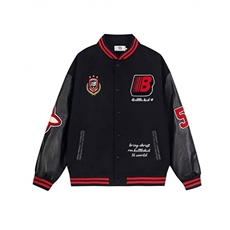 印花春秋徽章拼接皮袖男女撞色棒球服外套潮宽松夹克J835，男装夹克，星座1116A（原606A-3）