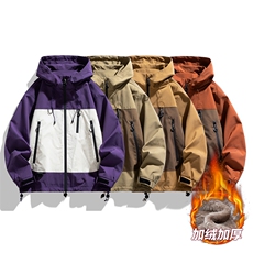 AJ129-P98冬季加绒加厚连帽冲锋衣防风防水插色拼接棉衣外套，男装棉衣，星座109