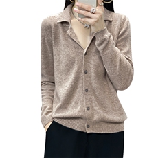春装款女开衫衬衣领精致POLO领长袖毛衣羊毛打底针织衫，女装羊毛衫，伟泽羊绒