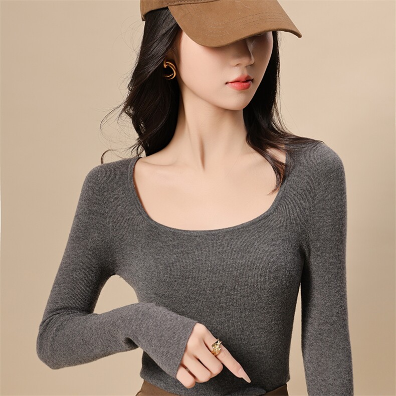 女士时尚修身显瘦百搭气质圆领打底衫,针织衫/毛衣,挚尚羊绒