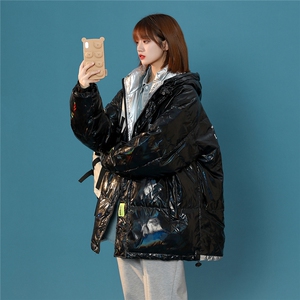 中性风冬季ins炫彩亮面设计感贴标保暖连帽羽绒服YR102P255控298图片