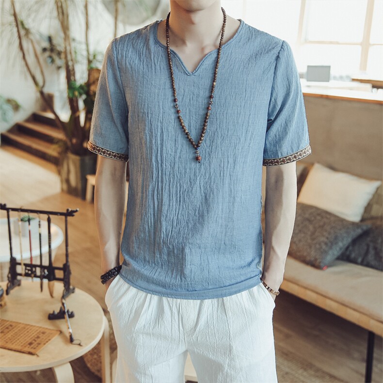亚麻短袖A036-T-18,男装T恤,钱塘322（原A036）
