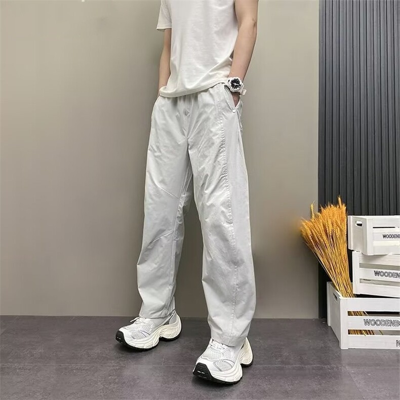 夏季休闲裤男士潮牌宽松直筒运动裤子冰丝薄款抽绳弯刀裤XA757，女装休闲裤，星座208-5
