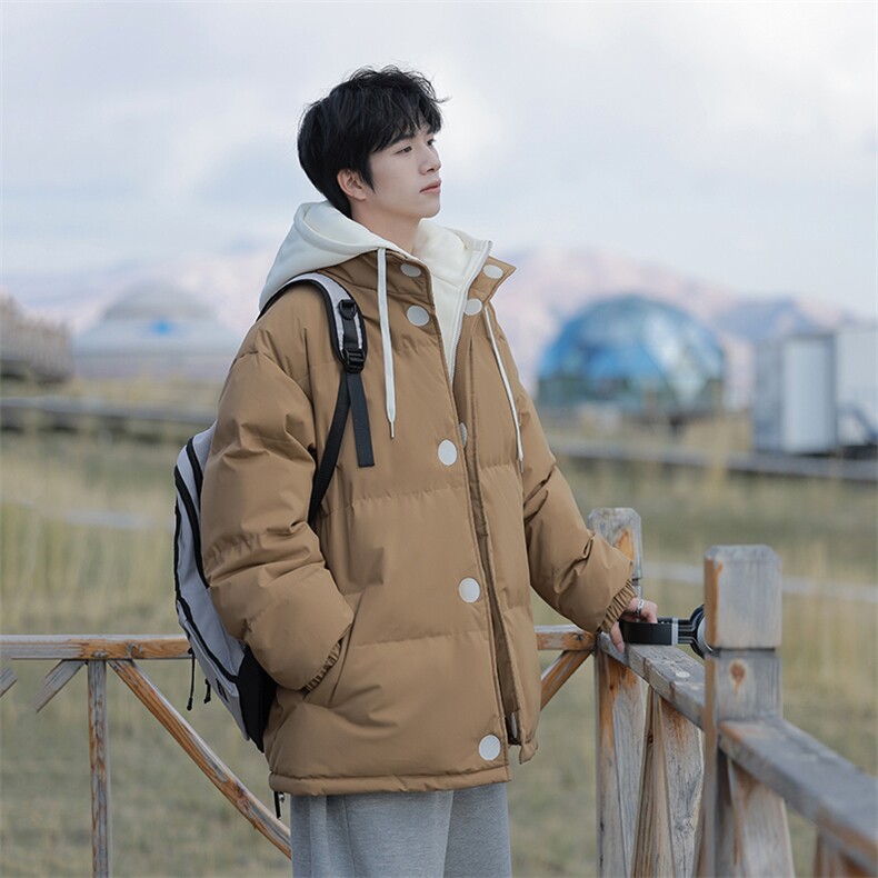 冬季青少年连帽假两件外套加绒加厚休闲简约棉衣棉服5303-P85,男装棉衣,电商B306