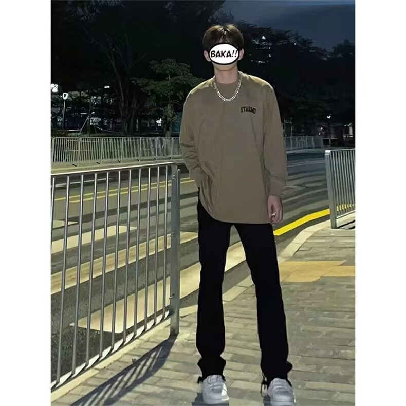 美式高街裤子潮牌痞帅拉链加绒时尚牛仔裤男修身直筒微喇叭裤,男装牛仔裤,星座1210-1
