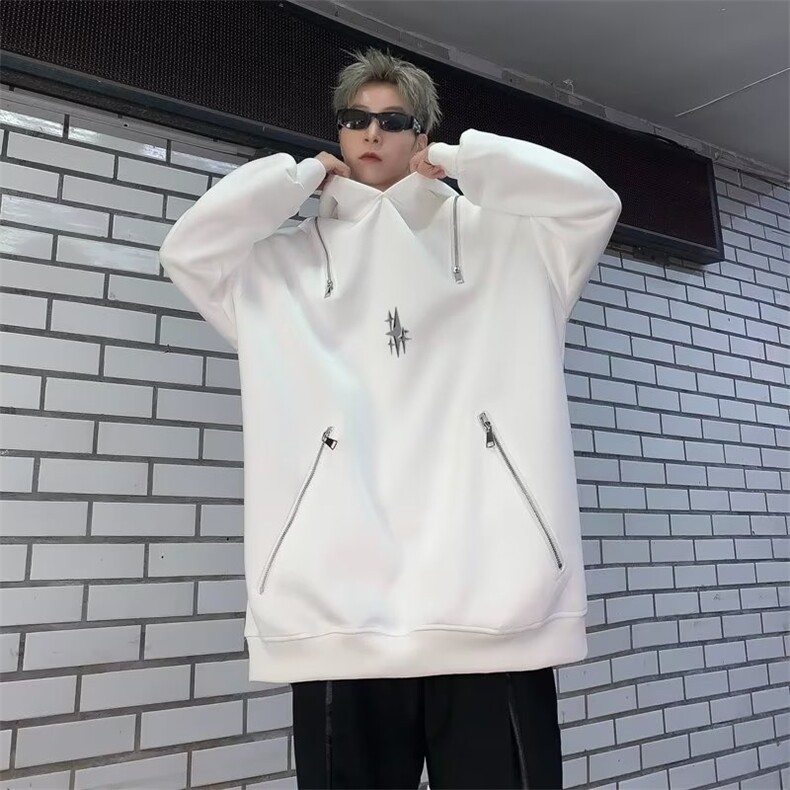秋季设计感多拉链连帽卫衣男美式高街痞帅炸街打底衫W7924-P48，男装卫衣，星座512-4