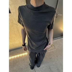 【自拍图】XZ10-1005-1-TTH00319-P38 交叉连身领正肩针织短袖T恤图片
