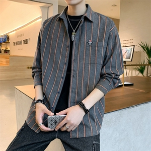 加绒加厚保暖条纹衬衣冬季休闲衬衫男长袖DS604T图片