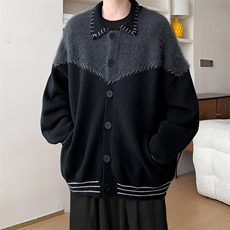 B298P93时尚宽松日系条纹马海毛毛衣男情侣针织衫毛衣外套，男装针织衫/毛衣，星座512-6