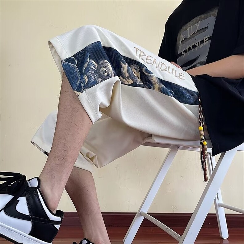 美式休闲运动七分裤男夏季宽松直筒潮牌大码短裤1001-1-DK13-P32,男装牛仔裤,星座1001-1