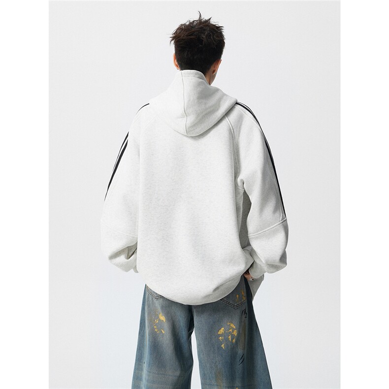 8XL-M秋冬美式运动三条杠条纹开衫卫衣连帽特大码宽松JK5206/P65,男装卫衣,电商B238