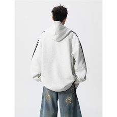 8XL-M秋冬美式运动三条杠条纹开衫卫衣连帽特大码宽松JK5206/P65，男装卫衣，电商B238