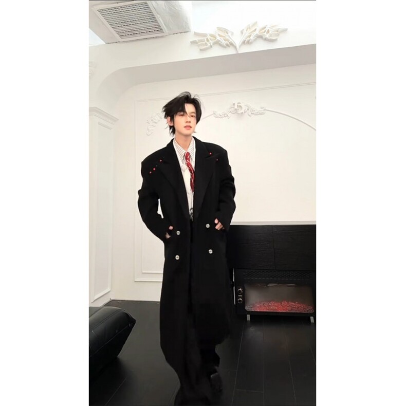 C316FY8505P148秋冬新款毛呢大衣长款红色内里新年新衣外套，男装毛呢大衣，电商C316