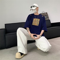 2024春夏季新款男休闲纯棉刺绣包边圆领短袖T恤T3047P35，男装T恤，星座1116-2