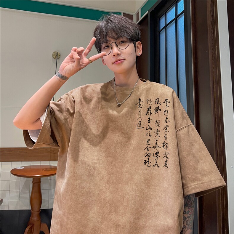 得物抖音直播品质麂皮绒风印花宽松短袖djp317-特批23控39,男装T恤,星座605(原A050)