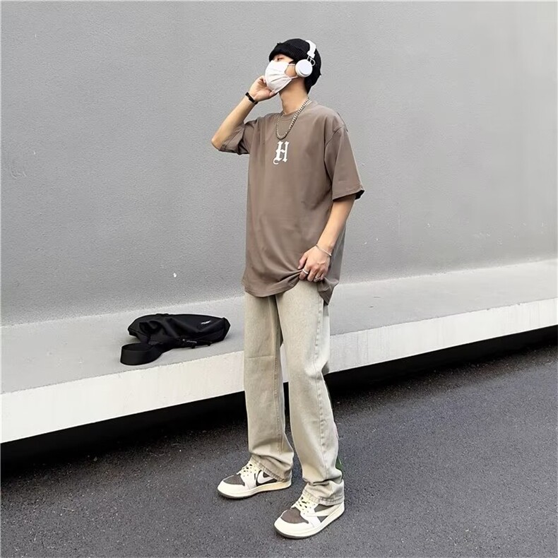 原宿长裤青春流行新款简约潮宽松直筒慵懒牛仔裤T1633P42图片