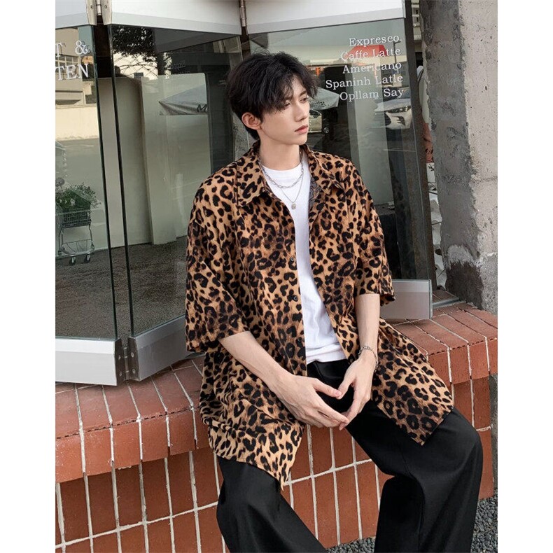 DHT67-P38潮牌痞帅炸街短袖衬衫男夏季薄豹纹半袖寸衫潮流男衬衣,男装衬衫,星座603-2