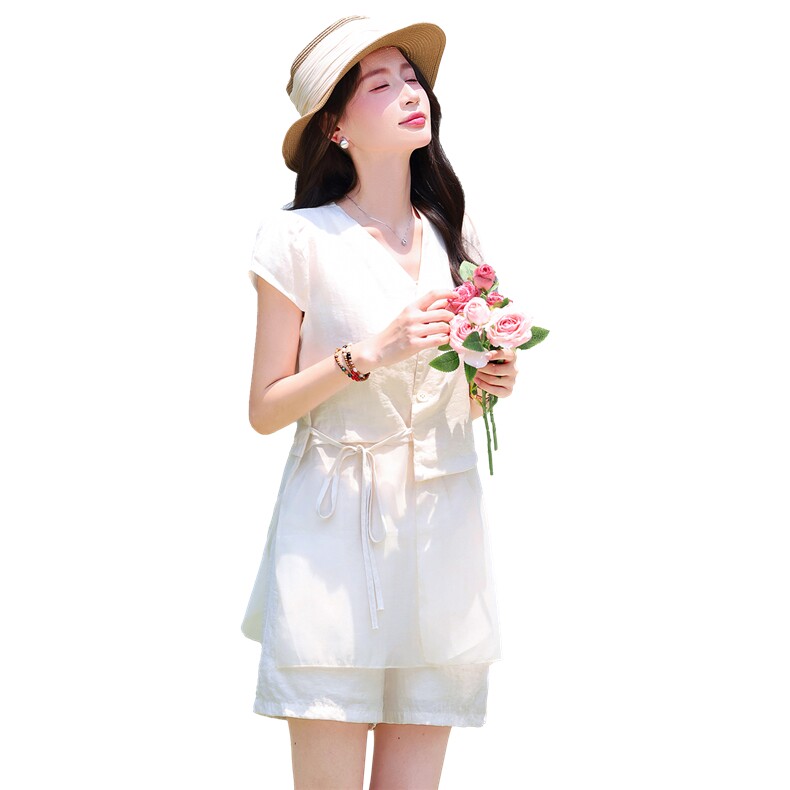 现货夏季新款时尚套装女洋气小个子飘逸潮流上衣短裤两件套,女装套装/套裙,韩美纤衣