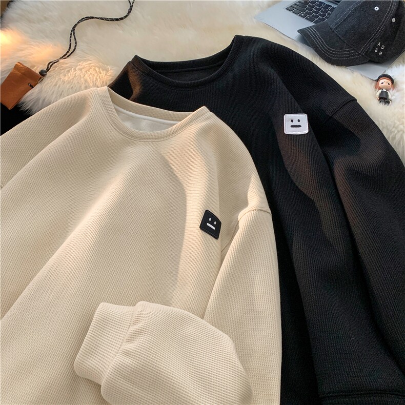 重磅华夫格笑脸标圆领加绒卫衣大码M~5XLXZ604-WY01JR-P35控48,男装卫衣,星座604
