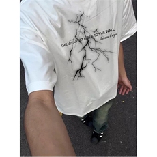 复古高街t恤夏季潮牌欧美cleanfit闪电短袖男纯棉五分袖T463，男装T恤，星座1116A（原606A-3）