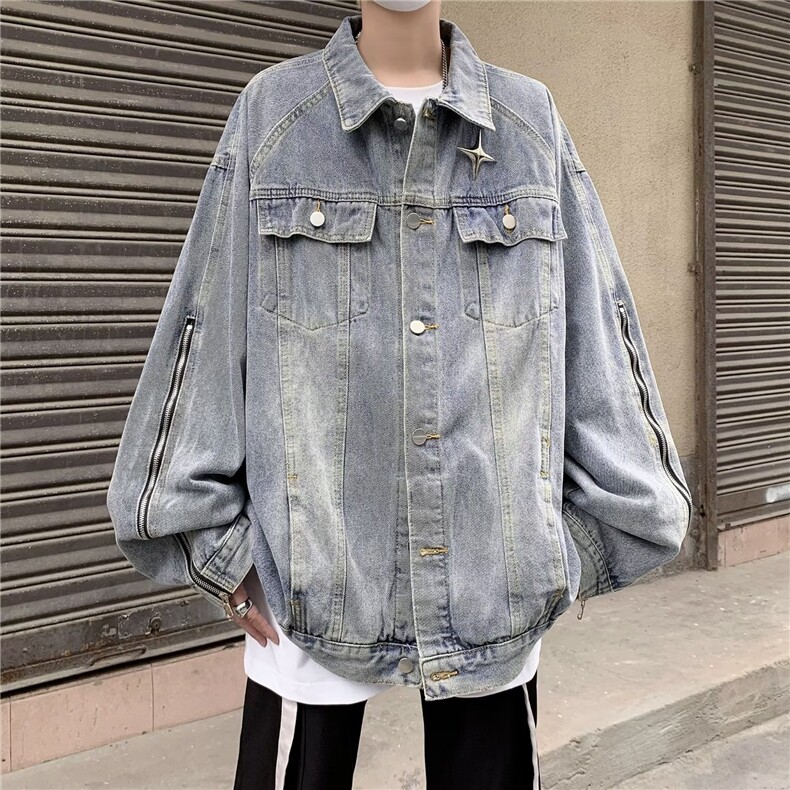 美式复古做旧牛仔外套男款秋拉链美式工装夹克小众JK8609-P70,男装夹克,星座1109-3