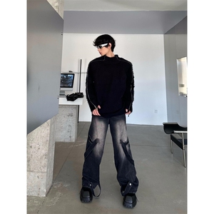 小众解构双头金属拉链设计感毛衣纯色毛绒宽松针织毛衫男 B09图片