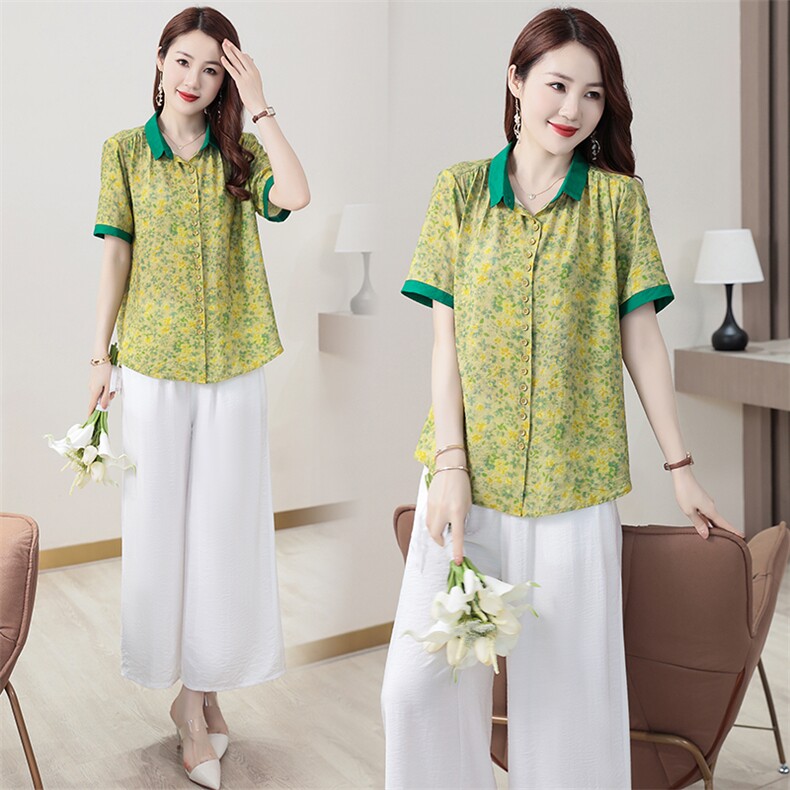 现货2026夏季时尚简约大方新品气质优雅性感领口潮流印花两件套，女装套装/套裙，尚洛菲