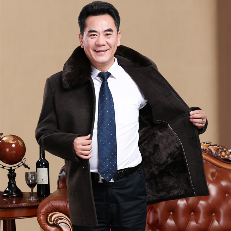 8019/P150 2020中长款呢大男中年男士呢大衣商务外套冬季大衣中年图片