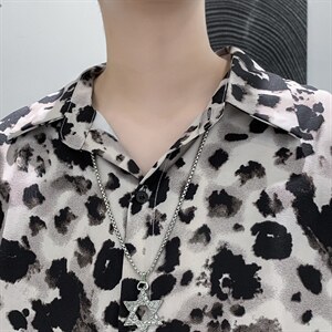现货男装秋裤豹纹宽松潮流长袖衬衫上衣D201-DM113-P45图片