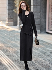 【现货】2025年秋季新款镂空不规则毛衣半身裙显瘦气质配腰绳，女装套装/套裙，辉煌依升