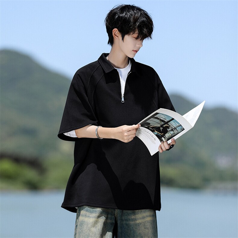 8XL-M半拉链t恤短袖POLO衫男款夏季美式翻领宽松大码半袖DT008P45,男装T恤,电商B312