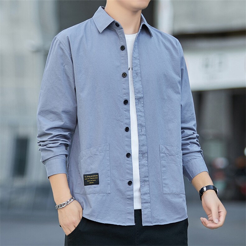 新款纯棉长袖衬衣休闲男士外套长袖衬衫宽松版工装2228--p45，男装衬衫，星座102C-1(原星座100)