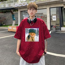 可48小时发货支持抖音得物来样二开美式满天星亮片短袖T恤MTX669，男装T恤，电商A486
