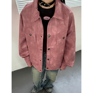 痞帅新款男女同款扎染休闲皮夹克潮外套皮衣 Y03-P90控128图片