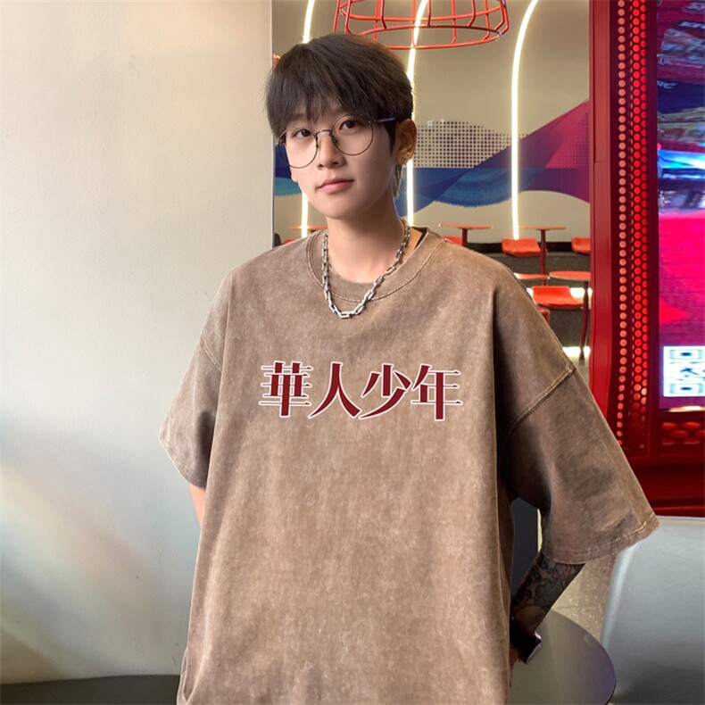 ！2025夏季新款潮男士水洗短袖纯棉学生情侣半袖XT152P35,男装T恤,电商B220
