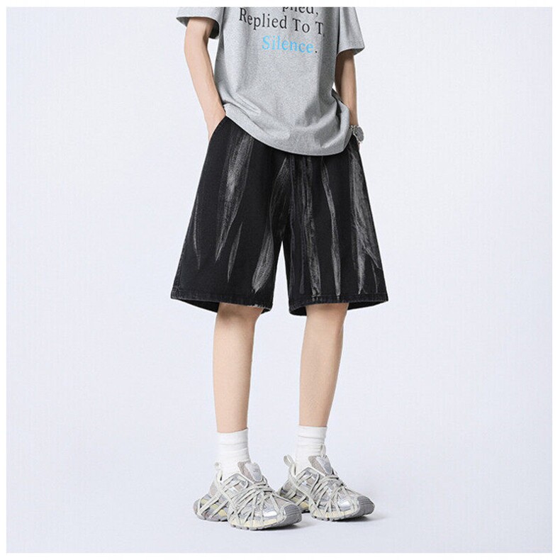 牛仔短裤男夏季美式复古ins潮牌宽松中裤水洗做旧痞帅工装五分裤,男装牛仔裤,星座302A-2