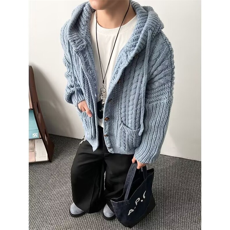 自家图现货毛衣开衫慵懒风连帽针织衫外套XZ212-QMY5801-P72,男装针织衫/毛衣,星座212