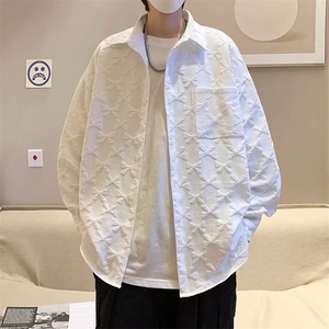 衬衫男韩版潮流暗纹痞帅2023春秋新款ins宽松百搭外套W4515-P39图片