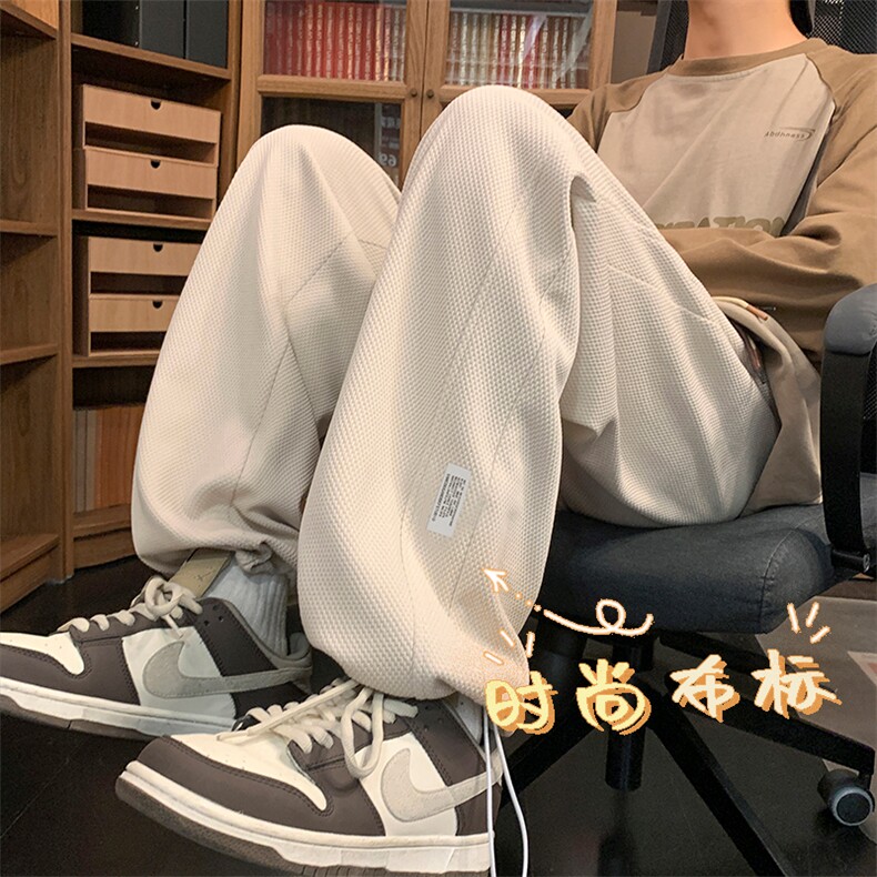 华夫格卫裤男百搭ins潮流春秋冬款运动长裤宽松拖地 K933-特批32图片