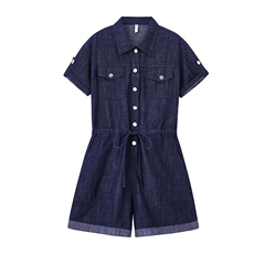 牛仔宽松连体裤女2025夏季新款网红小个子连身短裤高端外穿连衣裤，女装连体裤，E百度