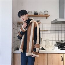 19秋冬休闲短款宽松上衣复古机车夹克仿皮毛一体外套mj230-p165，男装棉衣，电商B288