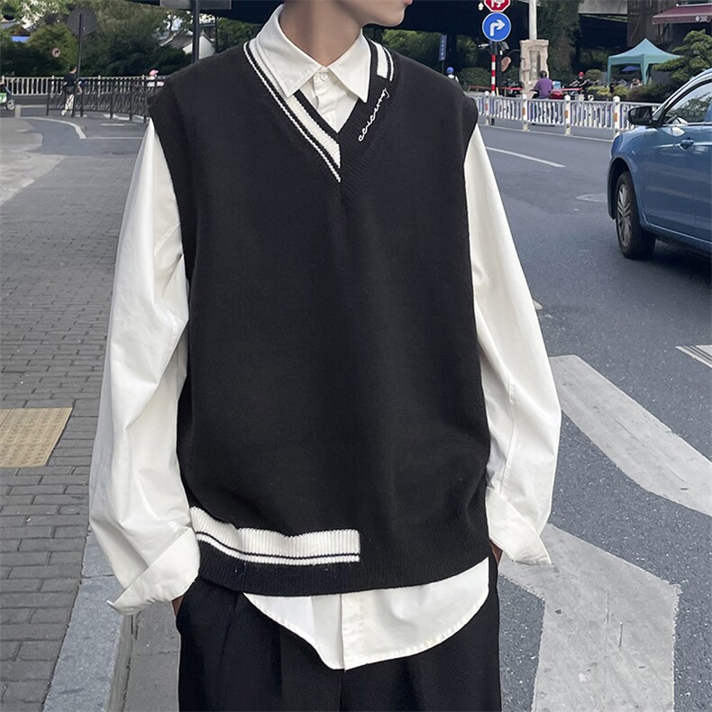 学院风V领针织背心男搭坎肩韩版bf宽松情侣毛衣马甲MY0201-P45,男装针织衫/毛衣,星座308B-1