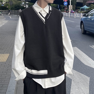 学院风V领针织背心男搭坎肩韩版bf宽松情侣毛衣马甲MY0201-P45图片