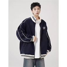 美式条纹棒球服男女春秋新款立领卫衣休闲加绒夹克外套GA1081P62，男装夹克，星座1013-5