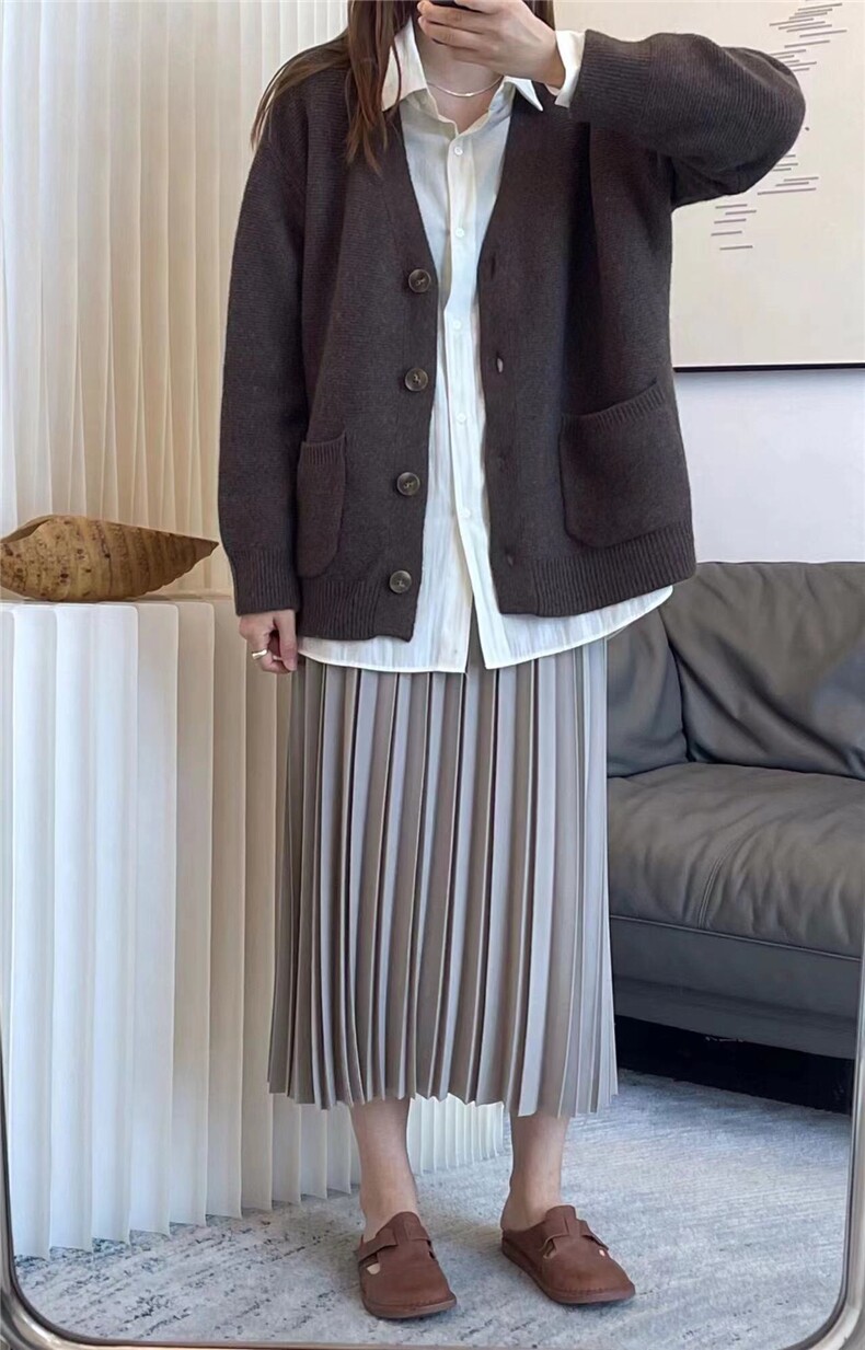 秋冬简约气质纯色针织衫女保暖减龄毛衣针织外套,女装羊毛衫,纳慈羊绒