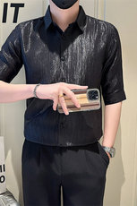 店主风社会小伙男士纯色七分袖衬衫男简约款上衣301A-1/CS560/P55，男装衬衫，星座301A-1